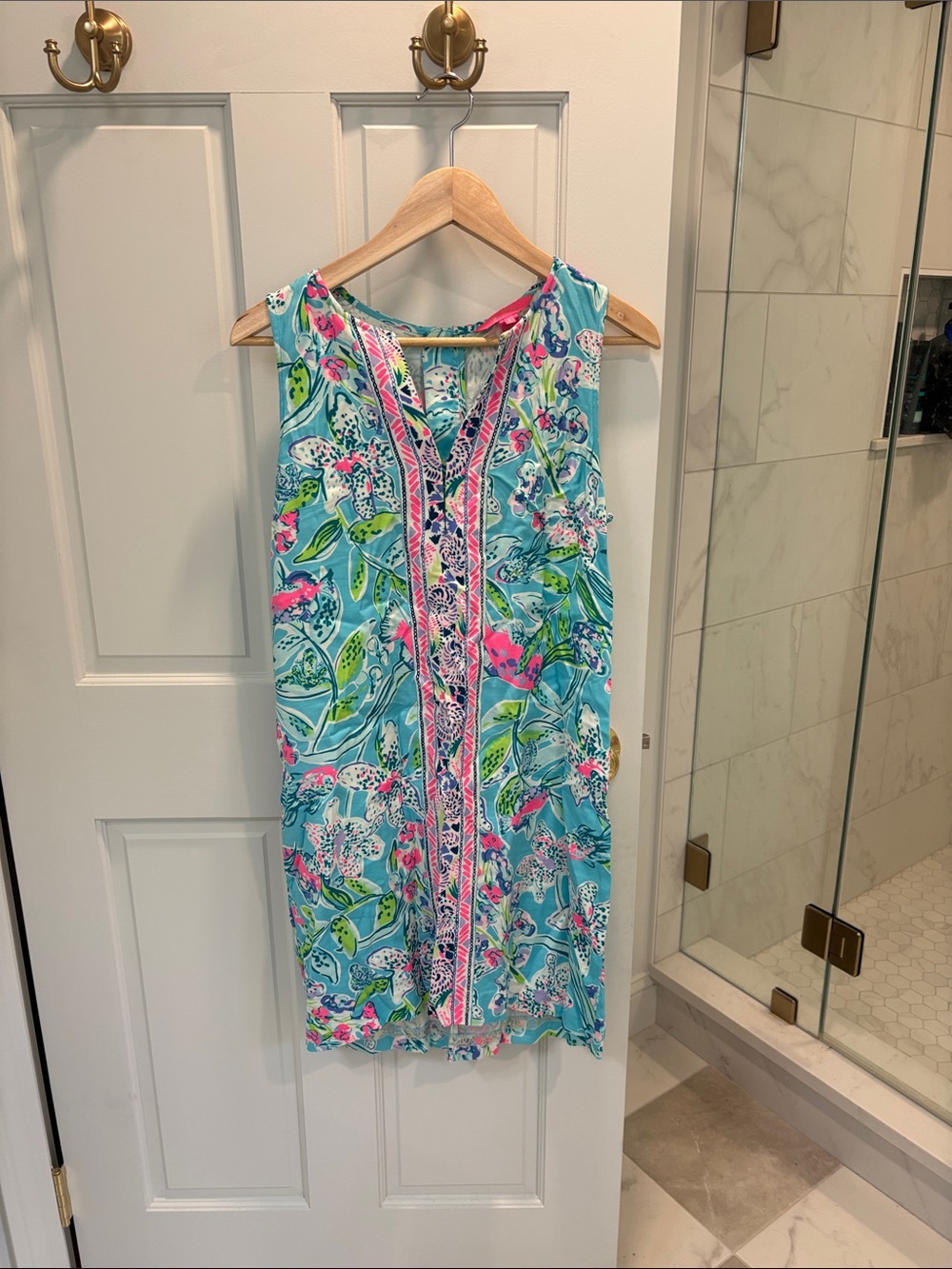 Lilly Pulitzer Turquoise Pink Green Floral Sleeveless Shift Dress